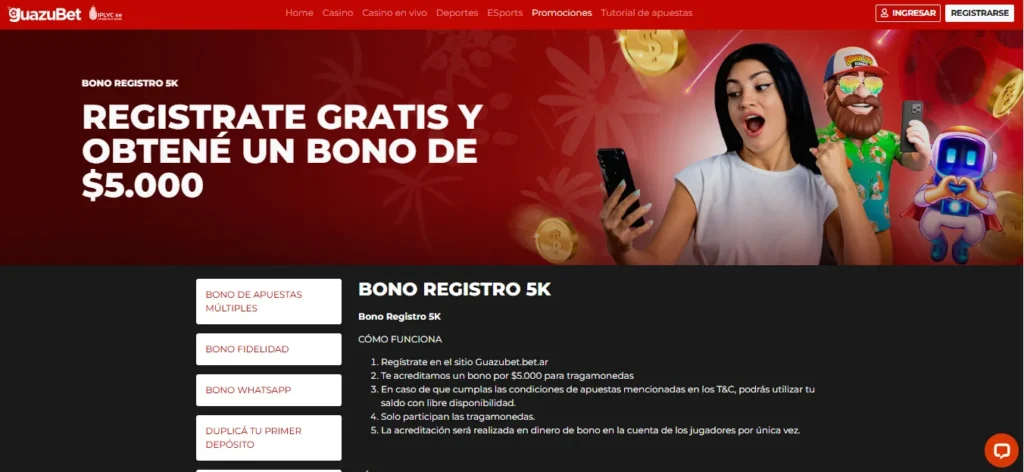 Bono de bienvenida para nuevos usuarios en Guazubet