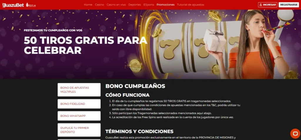 Bonos de casino en línea disponibles en Guazubet