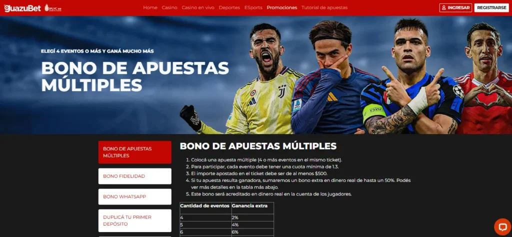Bono para apuestas deportivas en Guazubet