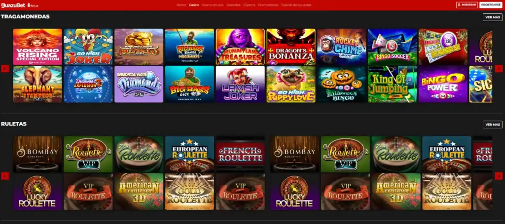 Página principal del casino en línea GuazuBet con juegos, bonos y apuestas deportivas para jugadores de Misiones